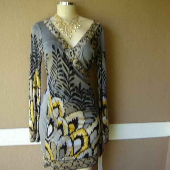 HALE BOB GREY FLIGHT OF FANCY SILK WRAP DRESS - Picture 2 of 4